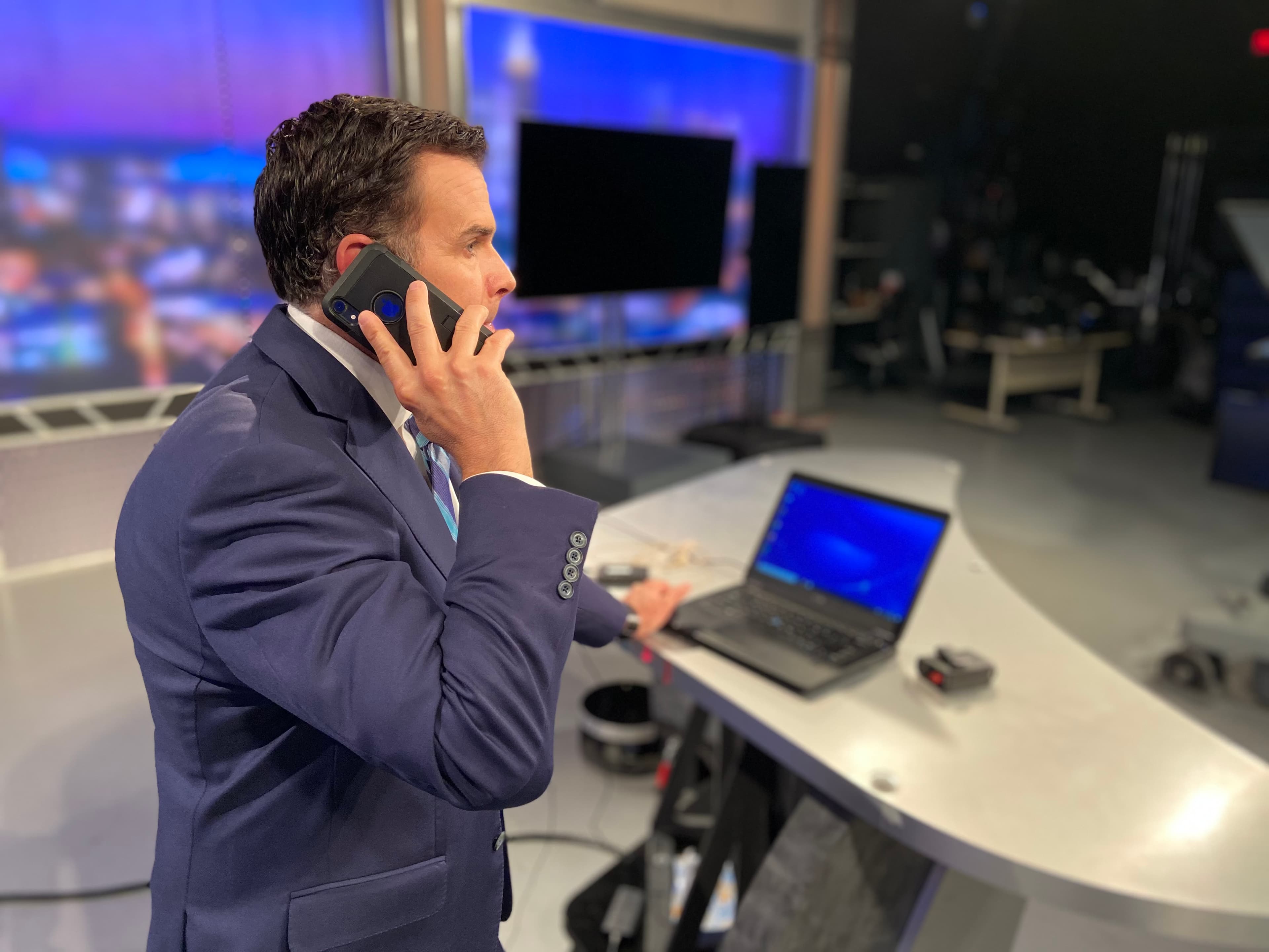 Justin Farmer during a broadcast interview